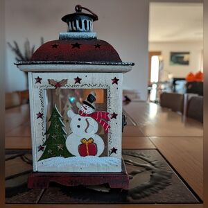 Rustic Wooden Snowman Christmas Lantern